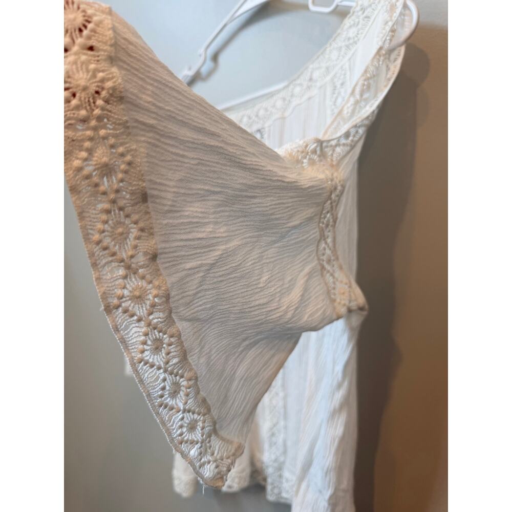 i Jeans by Buffalo White Boho Crochet Lace Cold Shoulder Peasant Blouse Top M - Picture 7 of 7